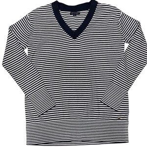 Tommy Hilfiger Women’s Striped V-Neck Long Sleeve Sweater Navy White Size S